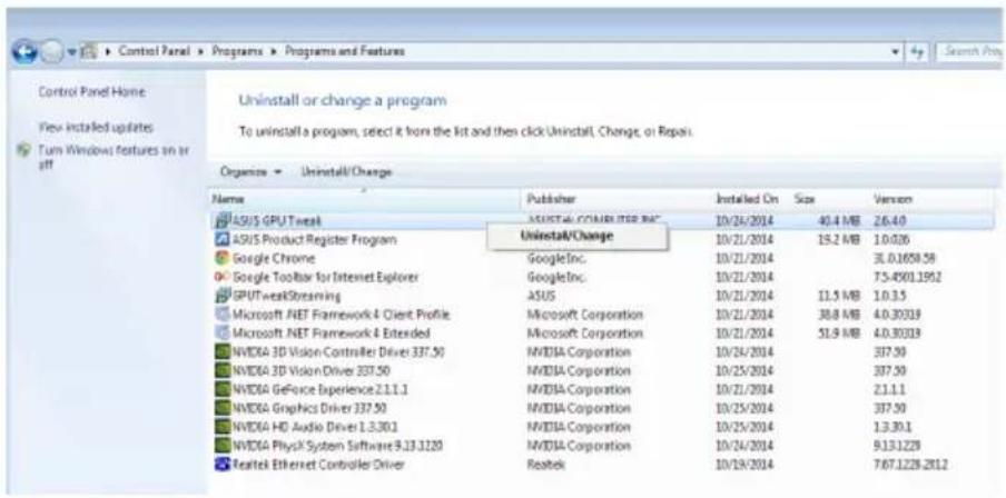 ASUS GTX960MOC2GD5 - Remover o ASUS GPU Tweak no Windows 8.1 / 8 / 7 / Vista - 1