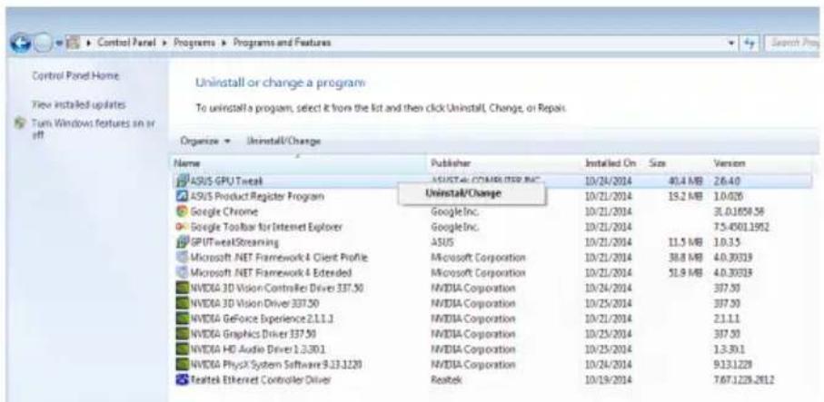 ASUS R72401GD3 - Windows® 8.1/8/7/Vista에서 ASUS GPU Tweak 제거하기 - 1