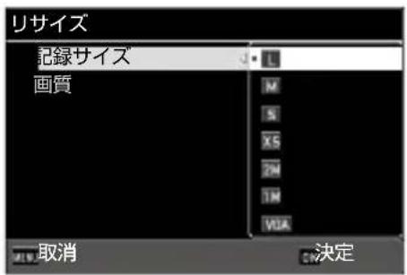 リサイズ 記録サイズ 画質 L M N X5 2M TM V3A 取消 決定