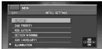 PIONEER CNDV30 - Affichage de la page initial settings MENU - 1