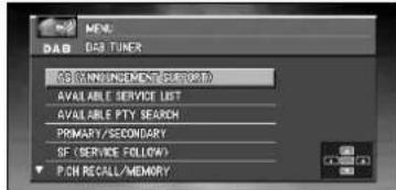 PIONEER CNDV30 - Affichage de la page DAB TUNER MENU - 1