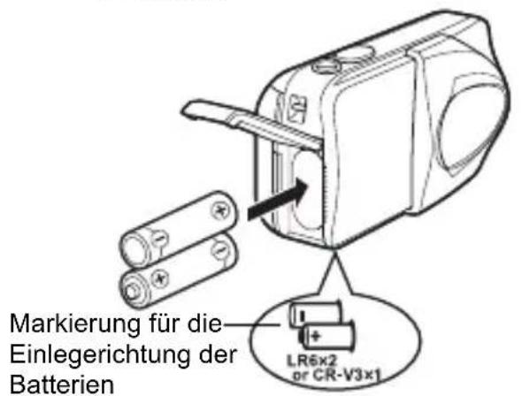 OLYMPUS Camedia D580 Zoom - Legen Sie die Batterien wie in der Abbildung gezeigt mit der richtigen Polarität ein. - 1