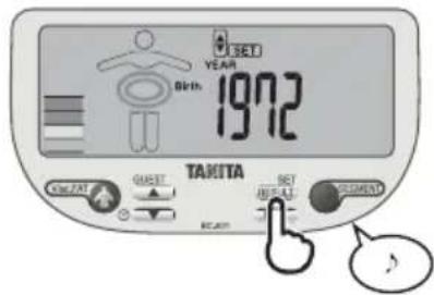 TANITA InnerScan V - Ihren Geburtstag einstellen (Jahr/Monat/Tag). - 2