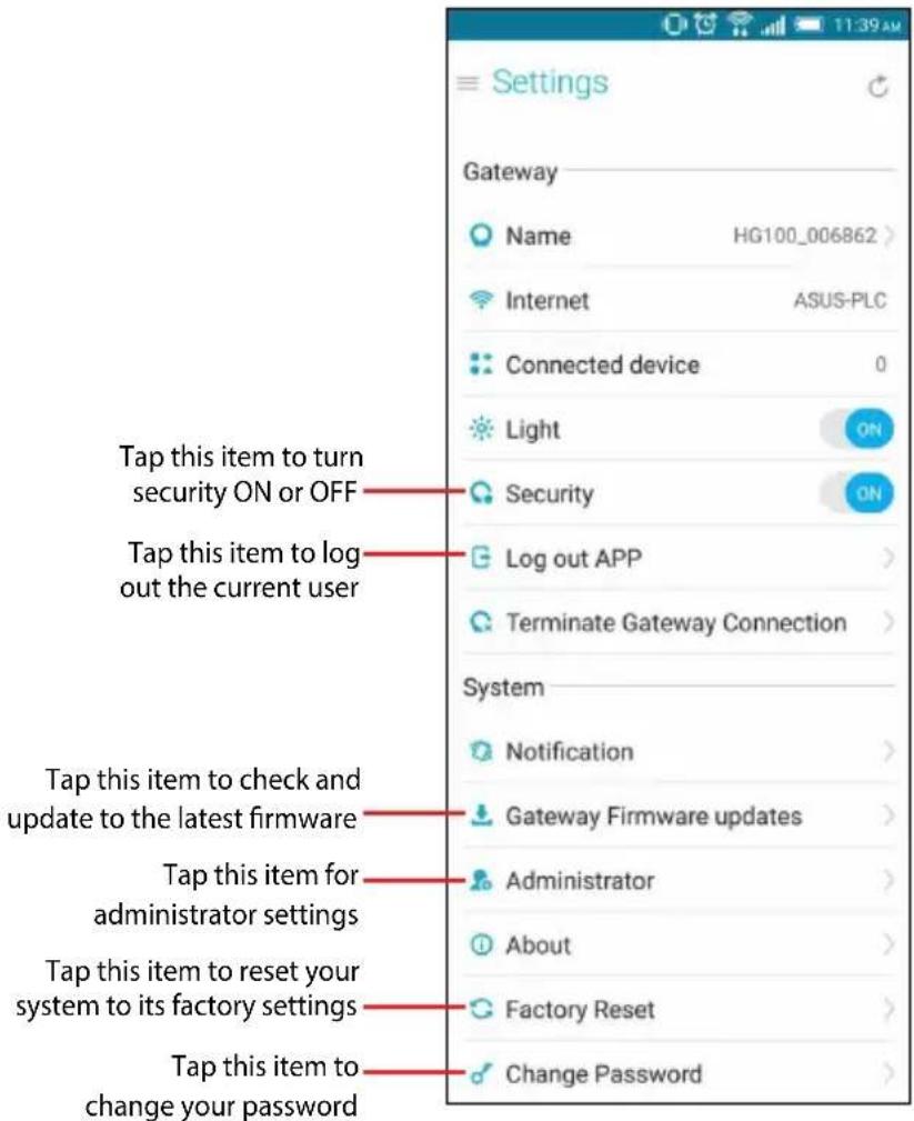 ASUS SmartHome Gateway HG100 - Settings - 1