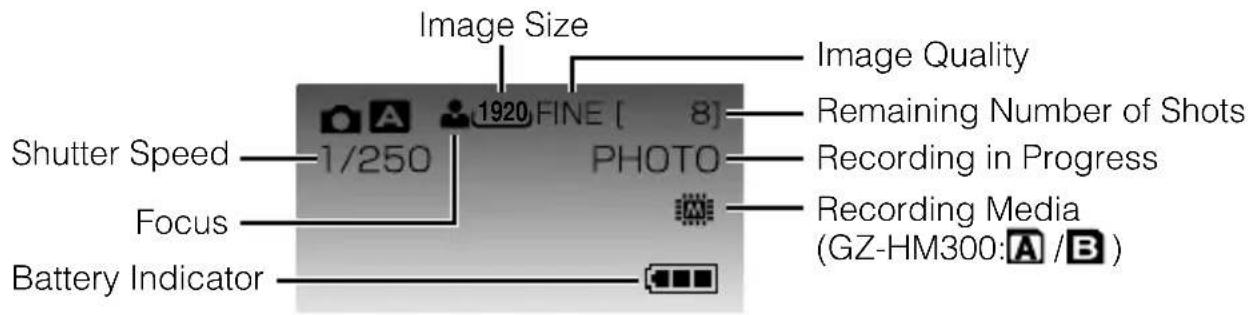 JVC GZHM320 - ■ Indications during still image recording - 1