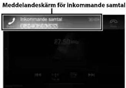 Meddelandeskärm för inkommande samtal Inkommande samtal