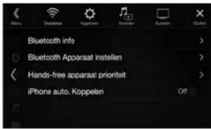 Bluetooth info Bluetooth Apparaat Instellen Hands-free apparaat prioritit iPhone auto. Koppelen Off