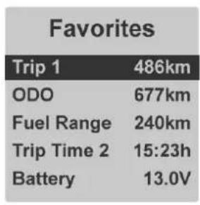 Favorites Trip 1 486km ODO 677km Fuel Range 240km Trip Time 2 15:23h Battery 13.0V