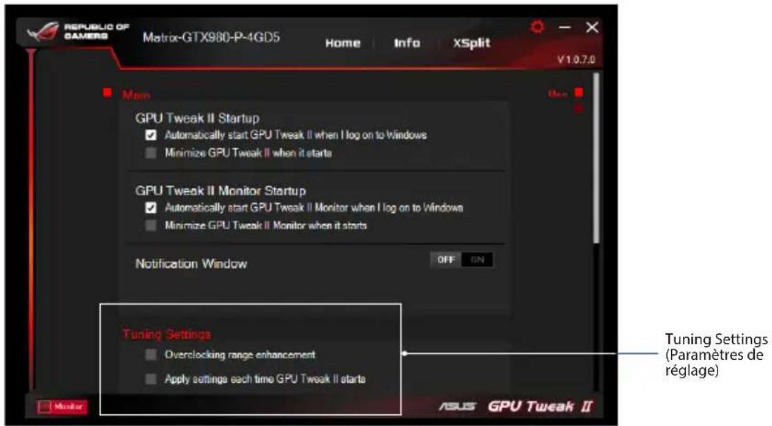 ASUS R7360DC2OC2GD5 - Tuning Settings (Paramètres de réglage) - 1