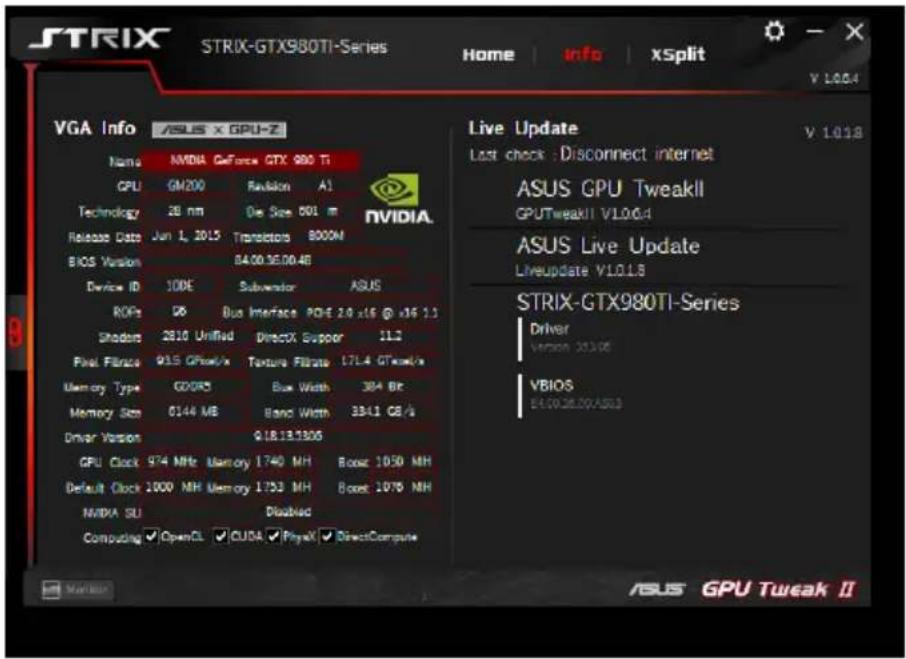 ASUS GTX1060O3GLOL - Zjišováni informác o VGA a sluzbě Live Update - 1