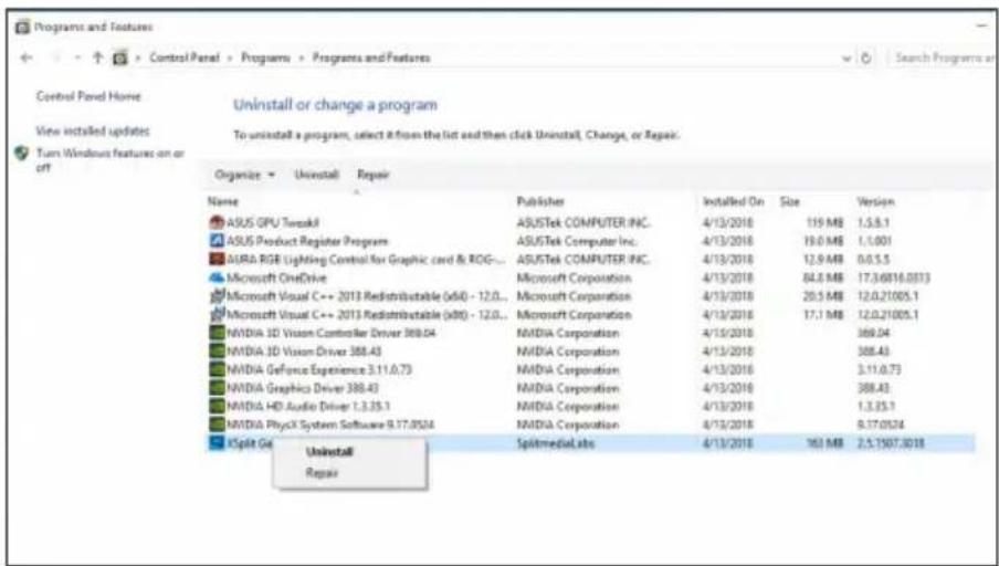 ASUS ROGSTRIXRTX2060A6GEVOGAMING - Disinstallazione di XSplit Gamecaster in Windows® 10/8.1/8/7 (64-bit): - 1