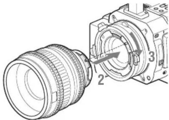 SONY PMWF3K - Tournez le cadre de montage de l'objectif dans le sens antihoraire et retirez le capuchon du porte-objectif. - 2