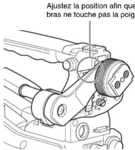 SONY PMW500 - Ajustez la position avant/arrière afin que le bras du BKW-401 ne touche pas la poignée lorsqu'il est relevé. - 1