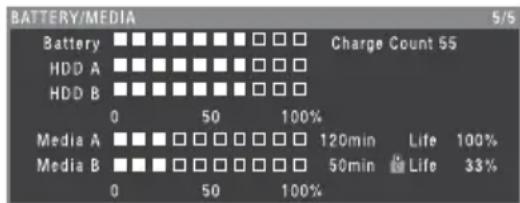 SONY PMW500 - Ecran d'etat BATTERY/MEDIA - 1