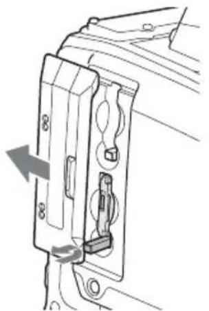 SONY PMW500 - Ouvrez le cache, puis appuyez sur la touche EJECT pour déverrouiller et tirez la touche vers l'extérieur. - 1