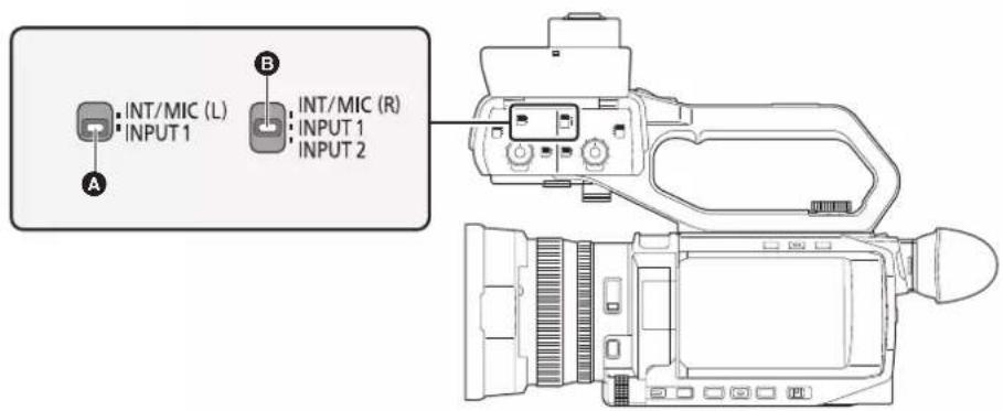 PANASONIC AGCX10 - ■ Sélection des signaux d'entrée audio (Lorsque l'unité poignée est installée sur l'appareil) - 1