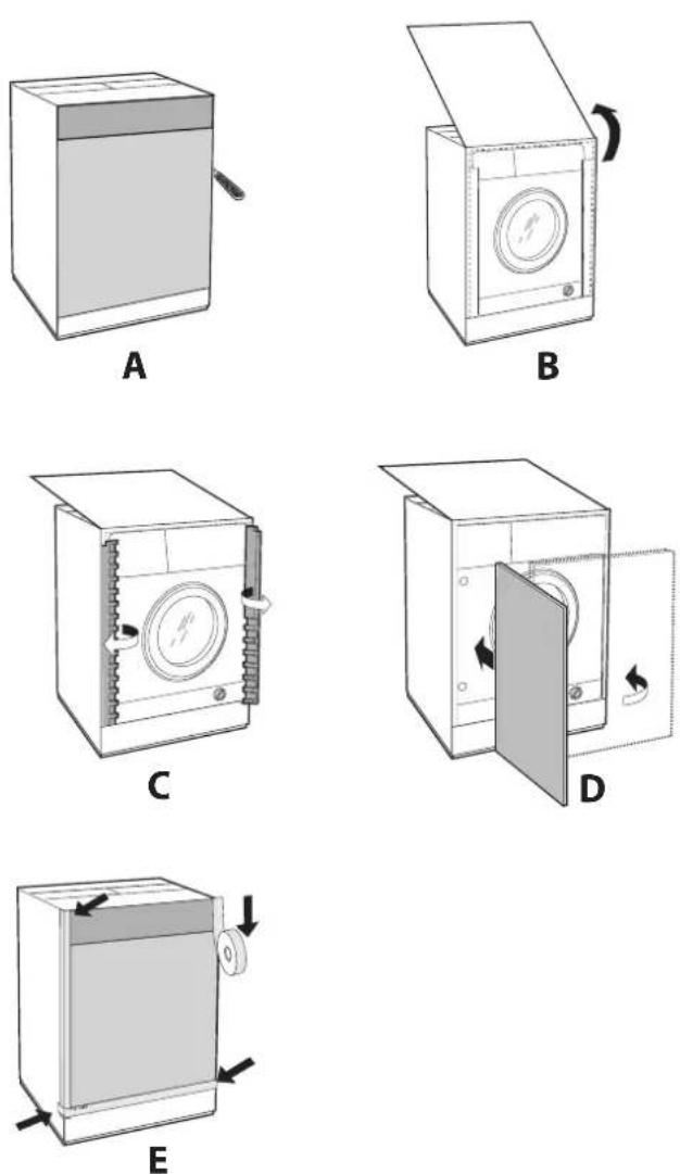 HOTPOINT BI WDHG 861484 EU - Application du panneau d'habillage en bois sur la porte et montage du machine à laver à l'intérieur des éléments: - 1