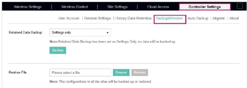 TP-LINK Omada OC300 - Atteindre Controller Settings > Backup&amp;Restore. - 1