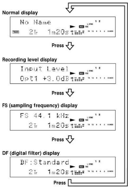 SONY MDSJA20ES - Changing the display while recording - 1