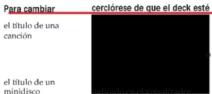 Para cambiar cerciórese de que el deck esté el título de una canción el título de un minidisco