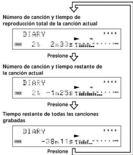 SONY MDSJE520 - Comprobación del tiempo de reproducción, tiempo restante y número de canción - 1