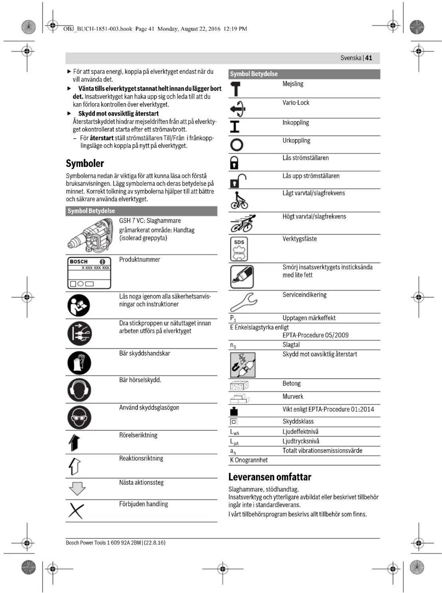 BOSCH GSH 9 VC Professional - Ytterligare sakerhets- och arbetsanvisningar - 1