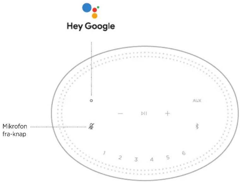 Hey Google Mikrofon fra-knap AUX - DII + 1 2 3 4 5 6