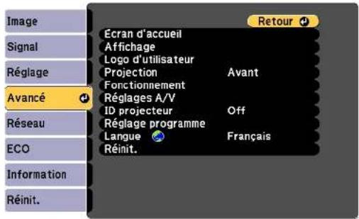EPSON EBW49 - Sélection de la langue pour les menus du projecteur - 1