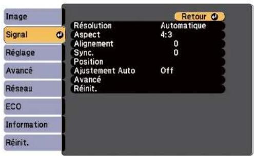 EPSON EBW49 - Paramètres de signal d'entrée - Menu Signal - 1