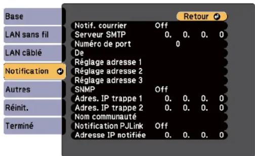 EPSON EBW49 - Menu Réseau - Menu Notification - 1