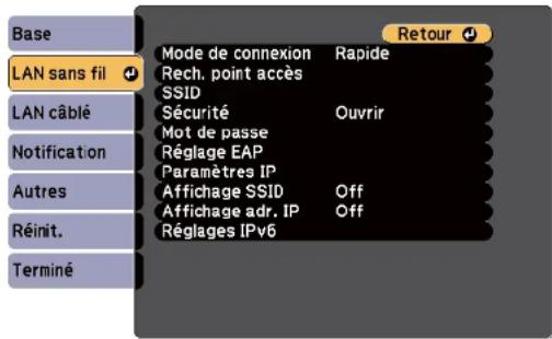 EPSON EBW49 - Menu Réseau - Menu LAN sans fil - 1