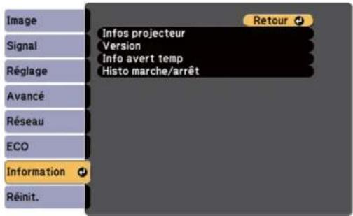 EPSON EBW49 - Affichage des informations du projecteur - Menu Information - 1