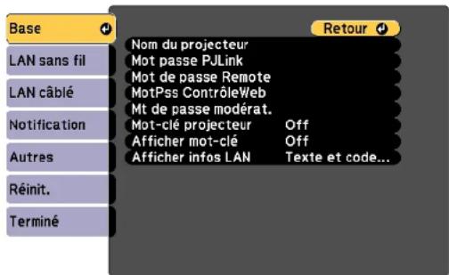 EPSON EBW49 - Menu Réseau - Menu Base - 1