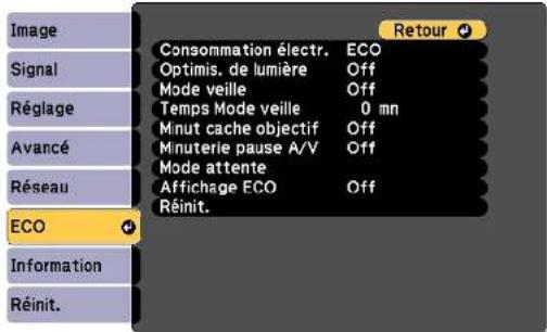 EPSON EBW49 - Paramètres de configuration du projecteur - Menu ECO - 1