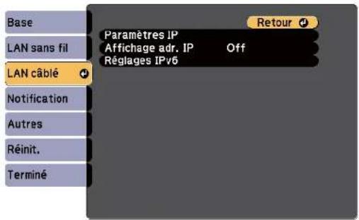 EPSON EBW49 - Menu Réseau - Menu LAN câblé - 1