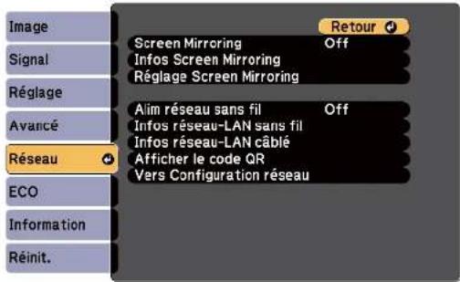 EPSON EBW49 - Paramètres réseau du projecteur - Menu Réseau - 1