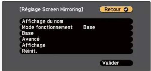 EPSON EBW49 - Menu Réseau - Paramètres de Screen Mirroring - 1
