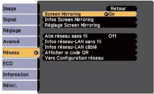EPSON EBW49 - Sélectionnez On pour le réglage du paramètre Screen Mirroring. - 1