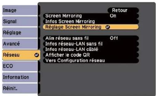 EPSON EBW49 - Sélectionnez Réglage Screen Mirroring et appuyez sur [Enter]. - 1