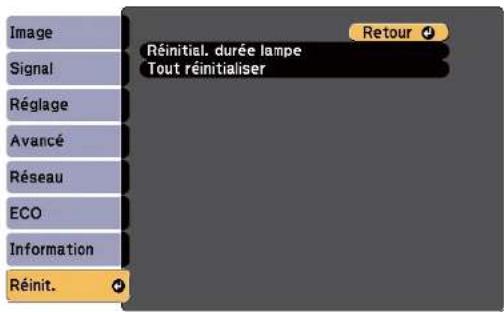 EPSON EBW49 - Options de réinitialisation du projecteur - Menu Réinit. - 1