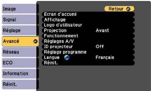 EPSON EBW49 - Paramètres de configuration du projecteur - Menu Avancé - 1