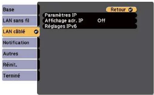 EPSON EBW49 - Sélectionnez le menu Réseau avec fil et appuyez sur [Enter]. - 1