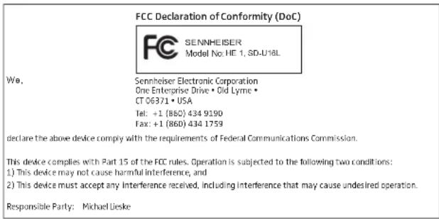 SENNHEISER HE 1 - Statements regarding FCC and Industry Canada Declaration requise par la FCC et l'Industrie Canada - 1