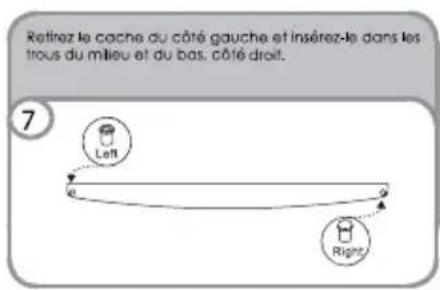 Retirez le cache du côté gauche et insérez-le dans les trous du milieu et du bas, côté droit. 7 Left Right