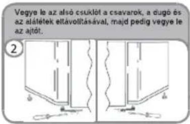 Vegye le az alsó csuklót a csavarok, a dugó és az alátétek eltávolításával, majd pedig vegye le az ajtót.