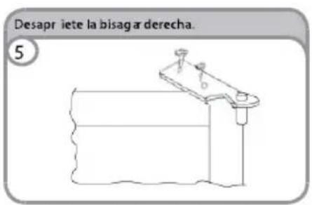 Desapriete la bisagar derecha. 5
