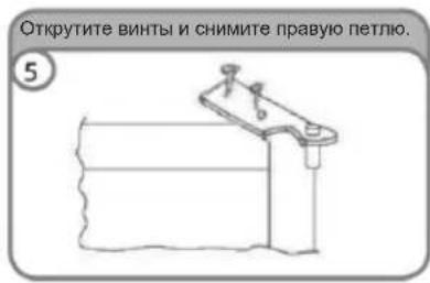 Открытите винты и снимите правую петлю. ⑤