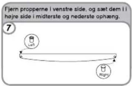 Fjern propperne i venstre side, og sæt dem i i højre side i midterste og nederste ophæng. 7 Left Right