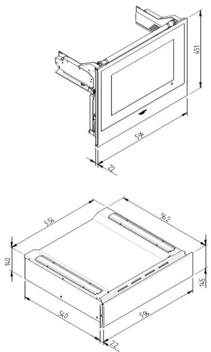CANDY CPWD 1402 X - DIMENSIONAL DIAGRAM DRAWER 145 BUILT-IN 560 X 595 WITH 451 MM TV - 2