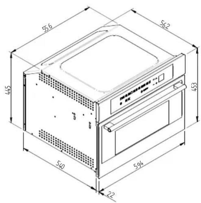 CANDY CPWD 1402 X - ESQUEMA DE DIMENSAO DO AQUECEDOR DE LOUCA A ENCASTRO 560 X 595 COM FORNO DE 450 - 2